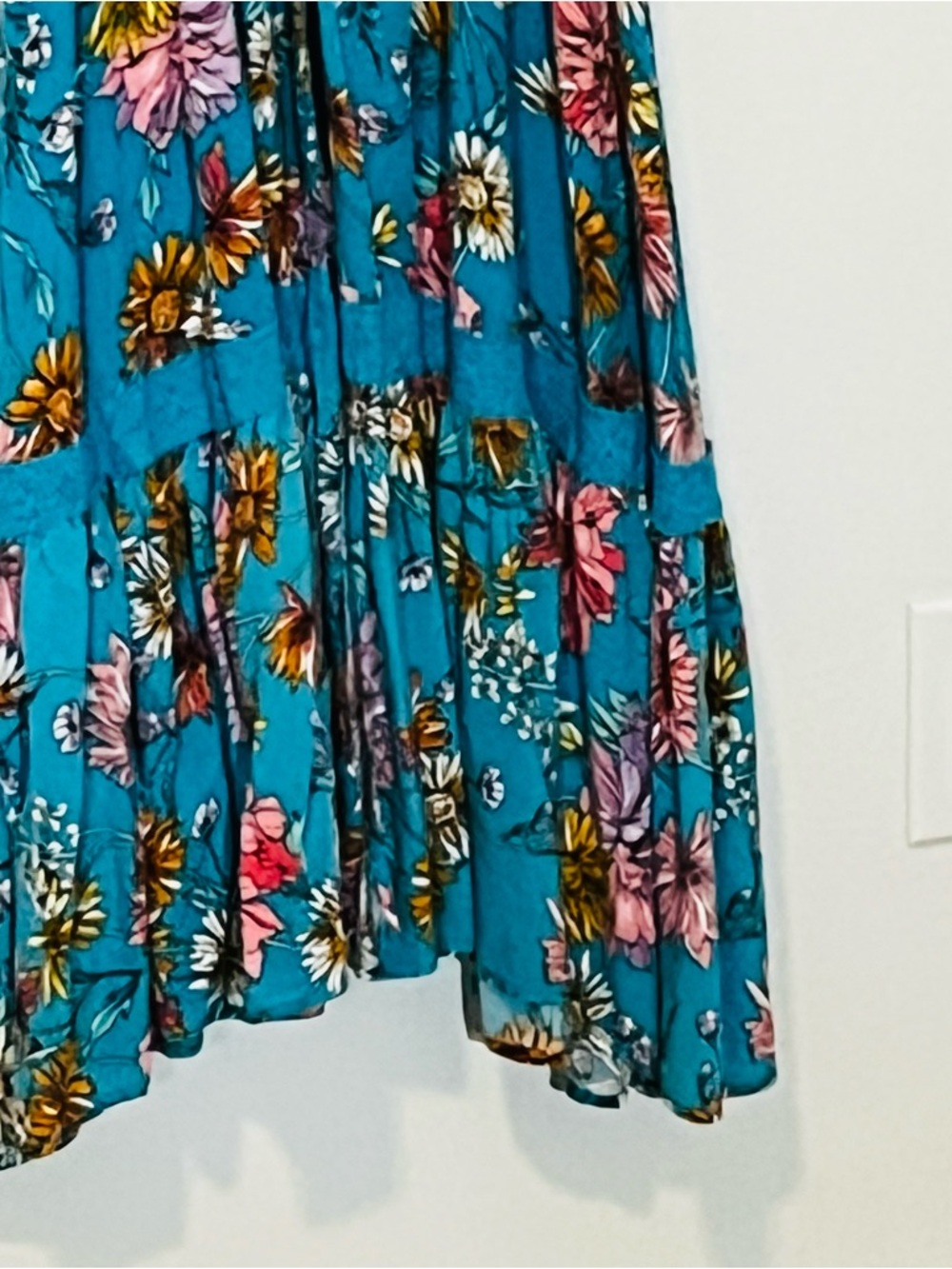 Jaase Carmen Janis Beautiful Pink Teal Floral Maxi Dress Embroidered Cap Slvs Sm - Picture 12 of 13